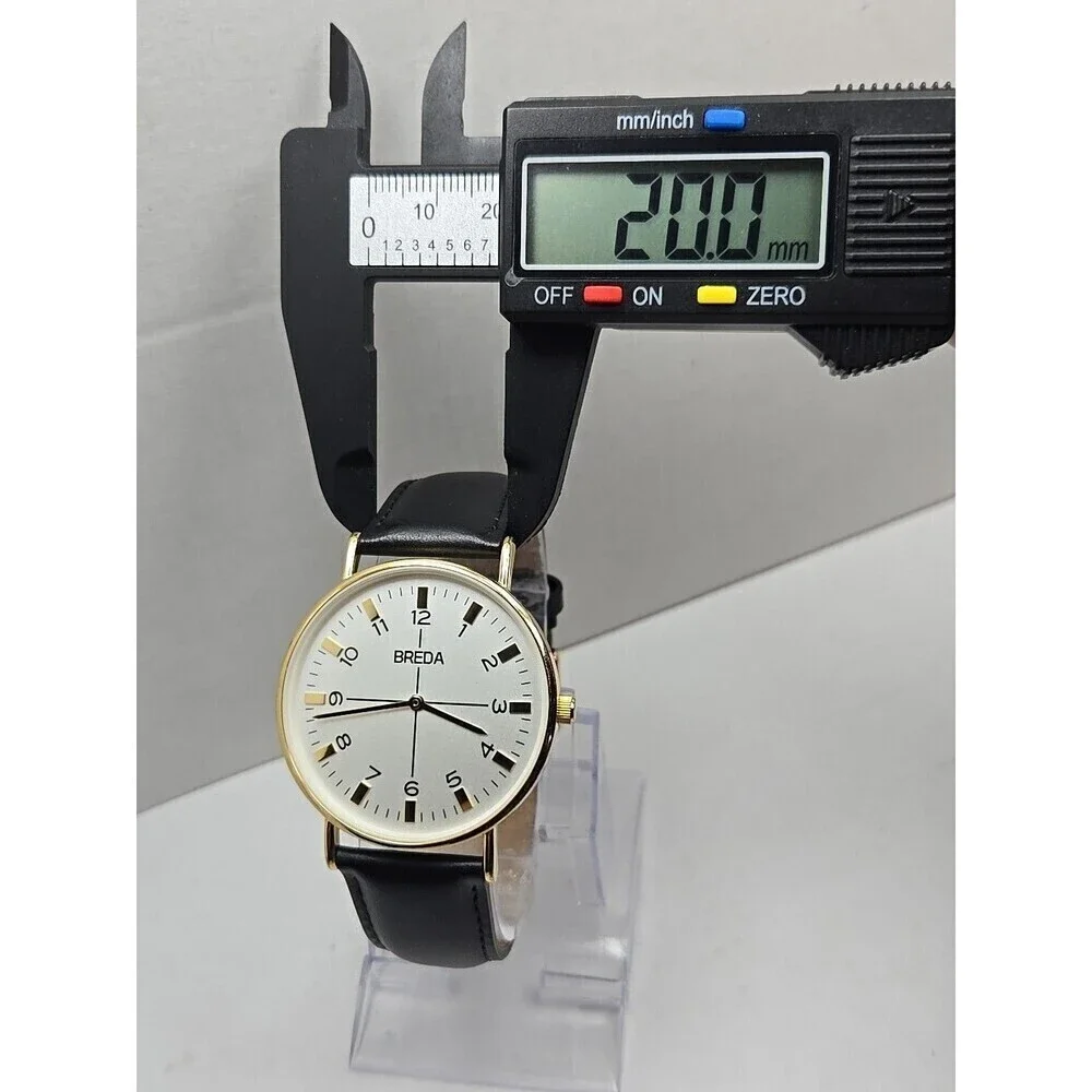 Breda Gold White Dial Quartz Unisex Watch Black Leather Strap New Battery Dallas